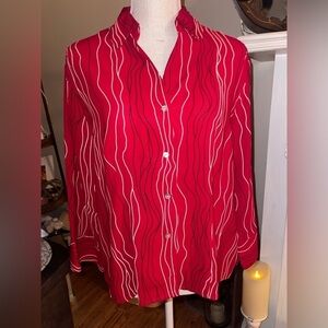 Jaipur red button down blouse. Super fun!! Size L